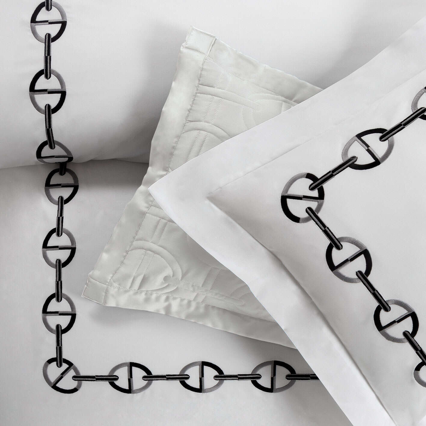 What Is A Raso Chain Pattern Chaine Embroidery Sateen Raso by Timothy Corrigan for DEA | Fine Linens
