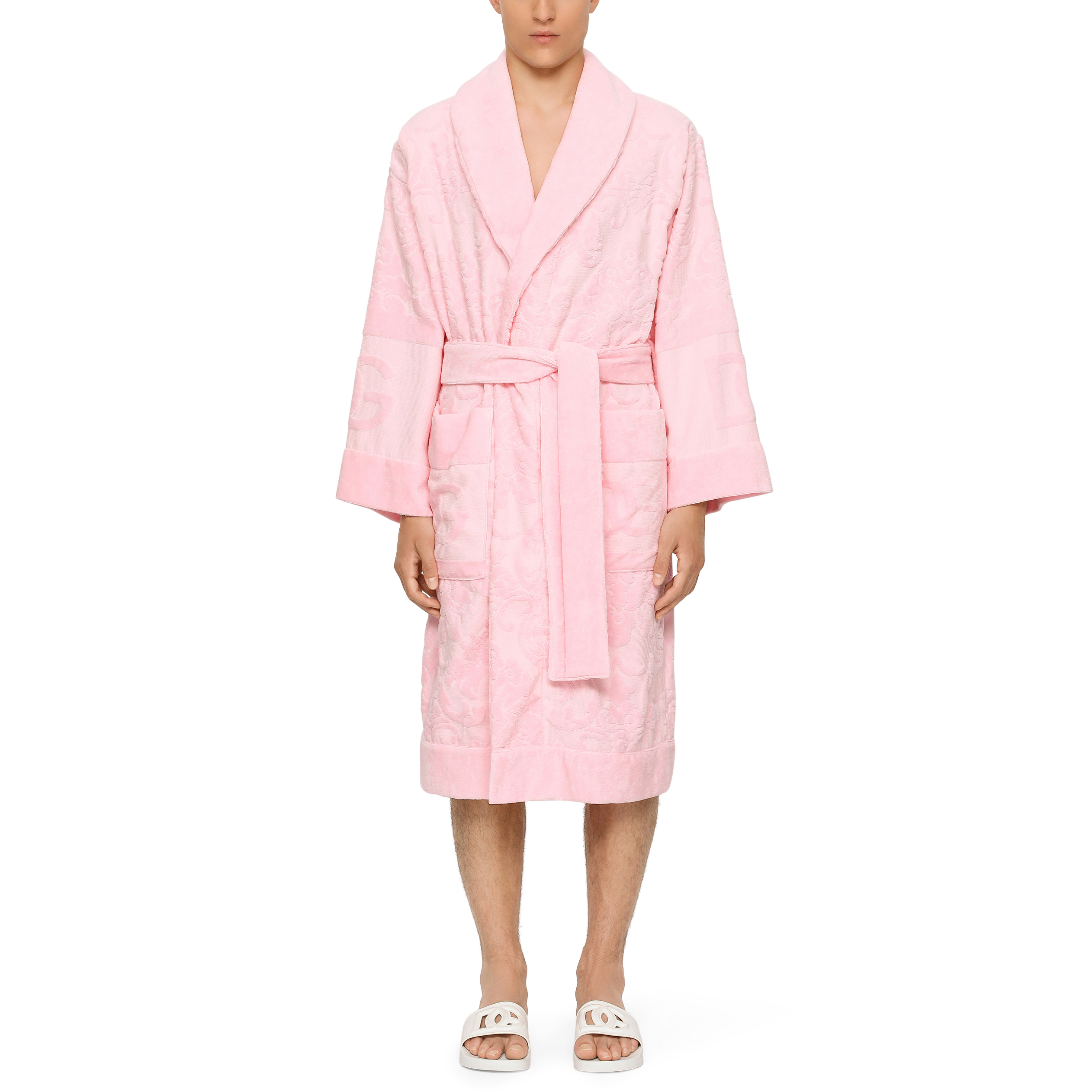 Dolce&Gabbana Casa DG Logo Jacquard Bathrobe - Pink - Size XL