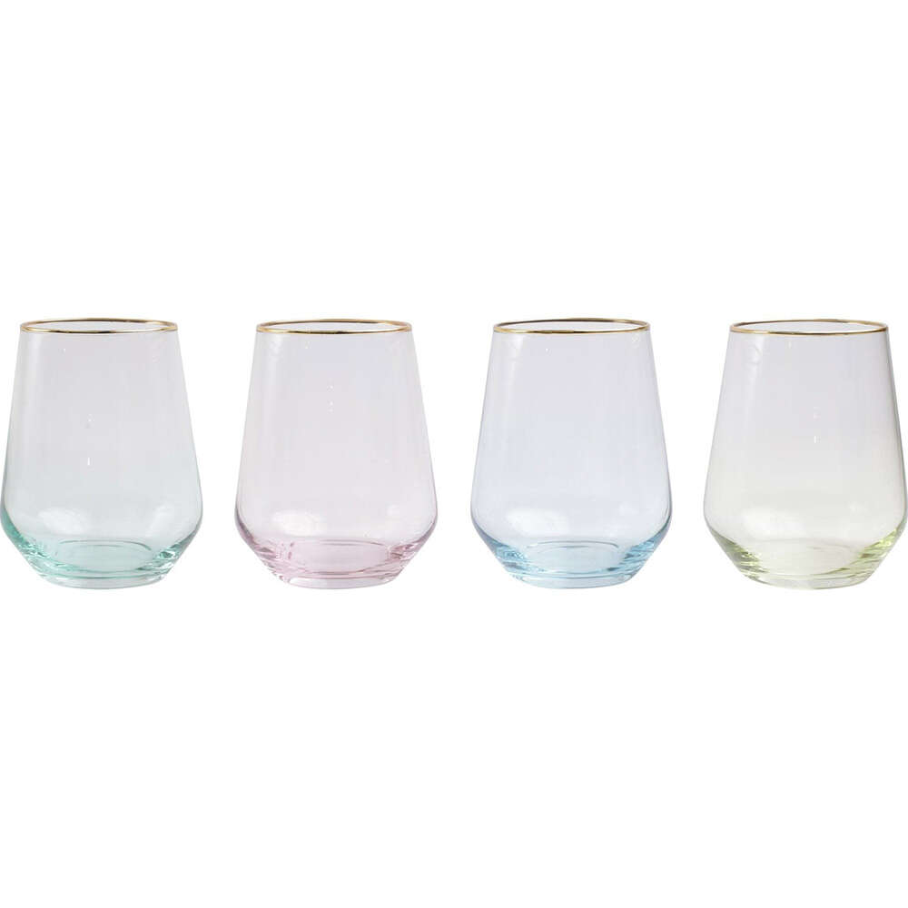 Rainbow Stemless Wine Glass by Vietri Assorted Stemless Wine Glasses 4.25H, 14  oz. (Set of 4) - Assorted | Fine Linens