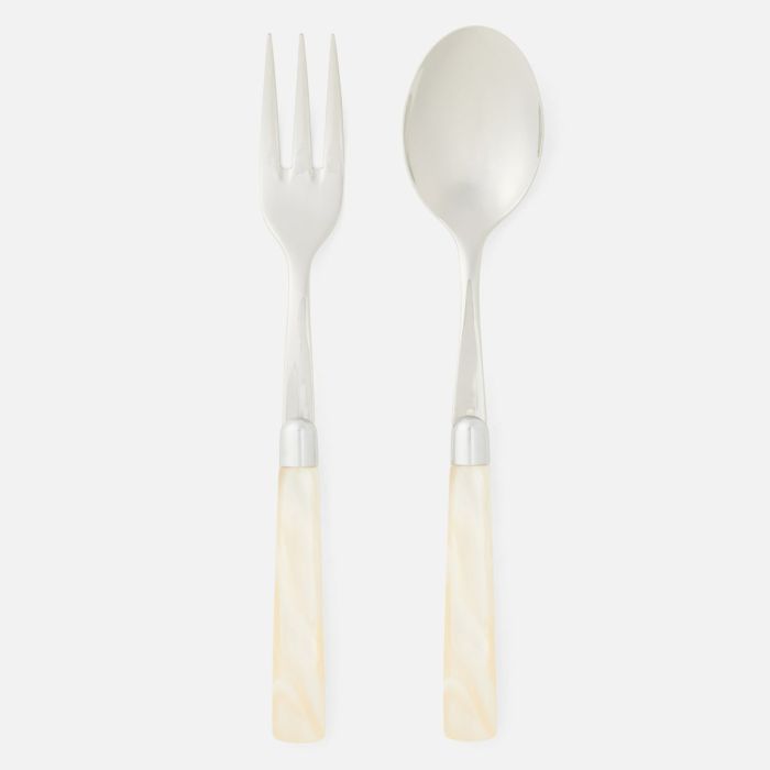 Spoon & Fork Serving Set - Polished Silver/Ivory