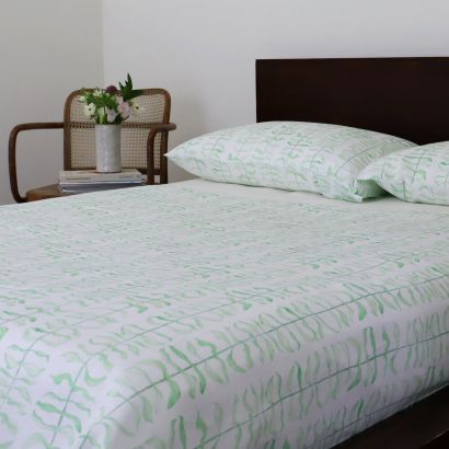 Leaf Green Linen by Huddleson Flat Sheet