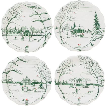 Country Estate Winter Frolic Party Plate by Juliska Winter Frolic Party Plate 8.5x8.5x1, Assorted Set of 4 - Evergreen
