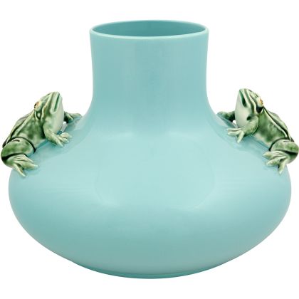 Fine Linens | Two Frogs Vase by Bordallo Pinheiro Large Vase 8.46x10.63x12.2, 211.34 oz. - Blue