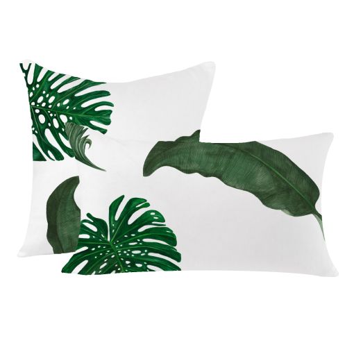 Tropical Leaves Linen Decorative Pillow By Huddleson