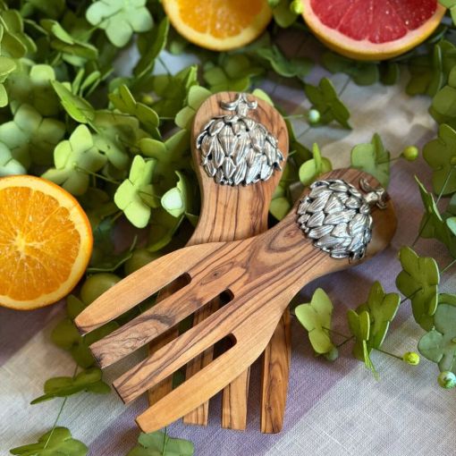 Artichoke Olive Wood Salad Server Set by Arte Italica